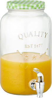 cepewa Glazen drankdispenser/limonadetap met groen/wit geblokte dop 3,5 liter