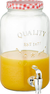 cepewa Glazen drankdispenser/limonadetap met rood/wit geblokte dop 3,5 liter - Drankdispensers