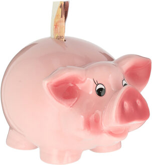 cepewa Grote spaarpot/spaarvarken - roze - 25 cm - van dolomiet kunststeen - Spaarvarkens