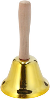 cepewa Handbel - goud - 12 cm - metaal/hout - tafelbel - kerstbel - kerstman bel