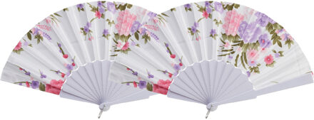 cepewa Handwaaier/spaanse waaier Flowers - 2x - wit - 30 cm