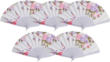 cepewa Handwaaier/spaanse waaier Flowers - 5x - wit - 30 cm