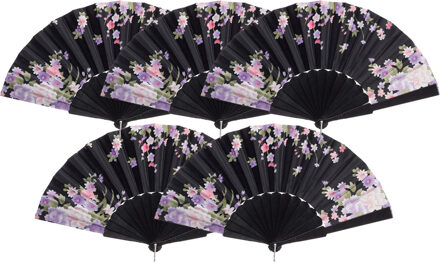 cepewa Handwaaier/spaanse waaier Flowers - 5x - zwart - 30 cm