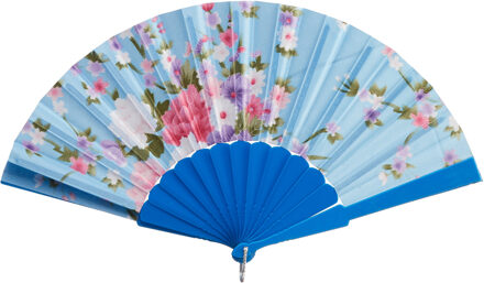 cepewa Handwaaier/Spaanse waaier Flowers - blauw - 30 cm