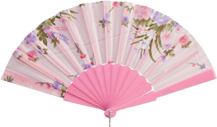 cepewa Handwaaier/spaanse waaier Flowers - roze - 30 cm