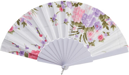 cepewa Handwaaier/spaanse waaier Flowers - wit - 30 cm