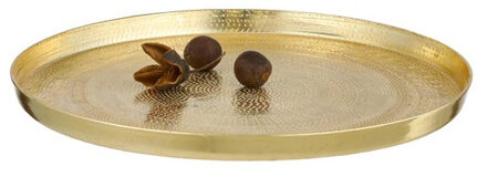 cepewa Kaarsenbord - goud - 21 cm - gehamerd metaal - rond - kaarsenplateau - schaal