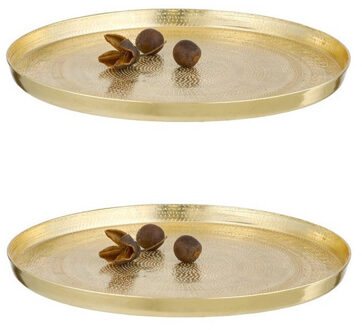 cepewa Kaarsenbord - Set van 2x stuks - goud - 21 cm - gehamerd metaal - rond - kaarsenplateau - schaal