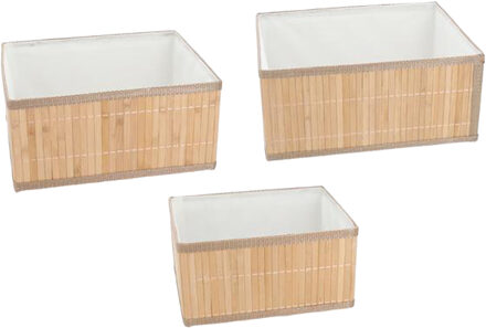 cepewa Kast/badkamer opbergmandjes - set 3x stuks - bamboe hout met hoes - in 3 formaten Beige