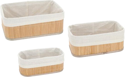 cepewa Kast/badkamer opbergmandjes - set 3x stuks - bamboe hout met hoes - in 3 formaten - Opbergmanden Beige