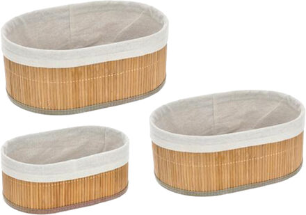 cepewa Kast/badkamer opbergmandjes - set 3x stuks - bamboe hout met hoes - in 3 formaten