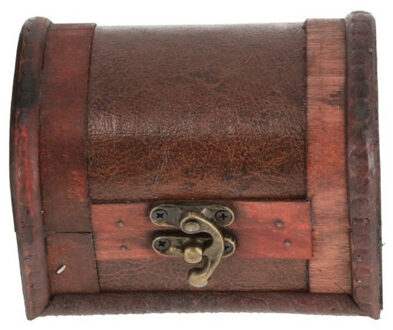 cepewa Klein sieradenkistje met sluiting/deksel - 11 x 8 x 8 cm - old look schatkist stijl - bruin - hout