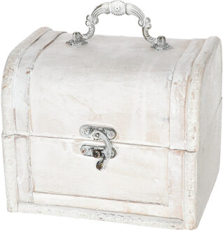 cepewa Klein sieradenkistje met sluiting/deksel - 15 x 12 x 12 cm - old look schatkist stijl - naturel - ho
