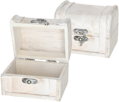 cepewa Klein sieradenkistje met sluiting/deksel - 2x - 11 x 8 x 8 cm - old look schatkist stijl - naturel