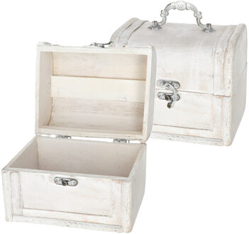 cepewa Klein sieradenkistje met sluiting/deksel - 2x - 15 x 12 x 12 cm - old look schatkist stijl - naturel