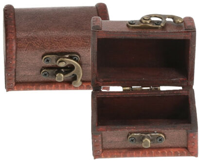 cepewa Klein sieradenkistje met sluiting/deksel - 2x - 8 x 5 x 5 cm - old look schatkist stijl - bruin