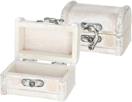 cepewa Klein sieradenkistje met sluiting/deksel - 2x - 8 x 5 x 5 cm - old look schatkist stijl - naturel