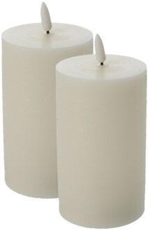 cepewa LED kaars/stompkaars - 2x - creme wit - D7,5 x H12,5 cm - LED kaarsen Crème