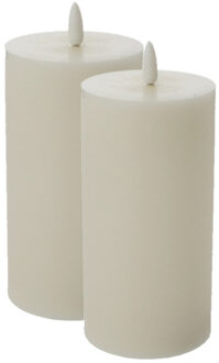 cepewa LED kaars/stompkaars - 2x - creme wit - D7,5 x H15 cm - flikkerend licht