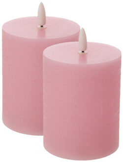 cepewa LED kaars/stompkaars - 2x - lichtroze - D7,5 x H10 cm - flikkerend licht
