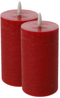 cepewa LED kaars/stompkaars - 2x - rood - D7,5 x H12,5 cm - flikkerend licht