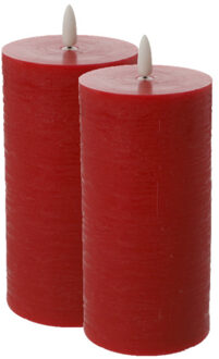 cepewa LED kaars/stompkaars - 2x - rood - D7,5 x H15 cm - flikkerend licht