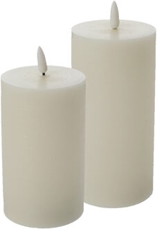 cepewa LED kaarsen/stompkaarsen - set 2x - creme wit - H12,5 en H15 cm - flikkerend licht - timer - LED kaarsen Crème