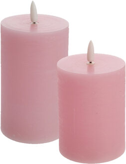 cepewa LED kaarsen/stompkaarsen - set 2x - lichtroze - H10 en H12,5 cm - flikkerend licht - timer