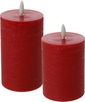 cepewa LED kaarsen/stompkaarsen - set 2x - rood - H10 en H12,5 cm - flikkerend licht - timer - LED kaarsen