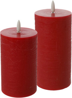 cepewa LED kaarsen/stompkaarsen - set 2x - rood - H12,5 en H15 cm - flikkerend licht - timer