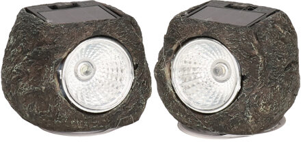 cepewa LED lamp/spot - 2x - solar verlichting - steen vorm - LED - 13 x 9 cm - tuinverlichting