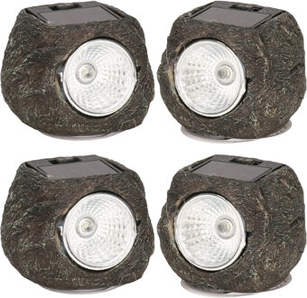 cepewa LED lamp/spot - 4x - solar verlichting - steen vorm - LED - 13 x 9 cm - tuinverlichting