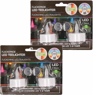 cepewa LED theelichtjes - 4x st - gekleurd - D4 cm - theelichtjes - waxinekaarsjes - LED kaarsen Wit