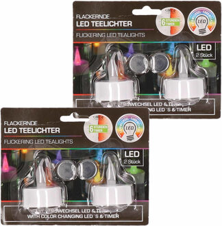 cepewa LED theelichtjes - 4x st - gekleurd - D4 cm - theelichtjes - waxinekaarsjes
