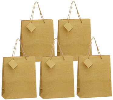 cepewa Lux papieren giftbags/cadeau tasjes - 10x - goud met glitters - 21 x 26 x 10 cm