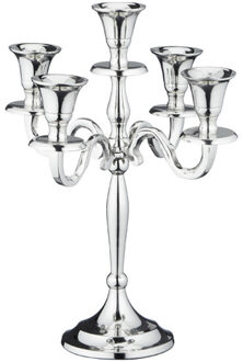 cepewa Luxe kandelaar - klassiek zilver - 27 cm - metaal - 5 armen - kaarshouder dinerkaarsen
