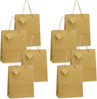 cepewa Luxe papieren giftbags/cadeau tasjes - 8x - goud met glitters - 21 x 26 x 10 cm