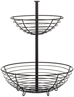 cepewa Metalen fruitmand/fruitschaal etagere 2 lagen zwart rond 30 x 40 cm - Fruitschalen