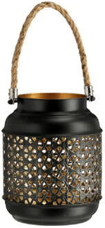 cepewa Metalen kaarsenhouder / lantaarn zwart / goud 18 cm