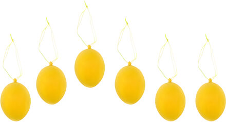 cepewa Paaseieren hangdecoratie - geel - set van 6x stuks - 4 x 6 cm - kunststof - Paasversiering
