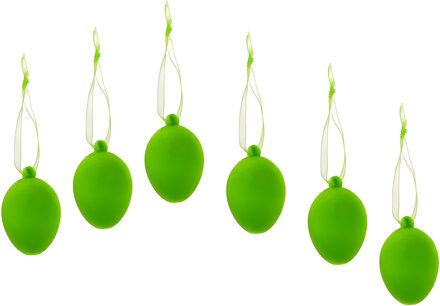 cepewa Paaseieren hangdecoratie - groen - set van 6x stuks - 4 x 6 cm - kunststof - Paasversiering