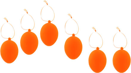 cepewa Paaseieren hangdecoratie - oranje - set van 6x stuks - 4 x 6 cm - kunststof - Paasversiering