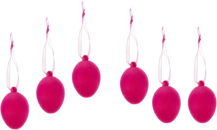 cepewa Paaseieren hangdecoratie - roze - set van 6x stuks - 4 x 6 cm - kunststof - Paasversiering Multi