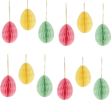 cepewa Paaseieren hangdecoraties - set van 12x stuks - pastel mix - 10 cm - papier - Pasen versiering