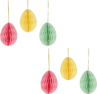 cepewa Paaseieren hangdecoraties - set van 6x stuks - pastel mix - 10 cm - papier - Pasen versiering