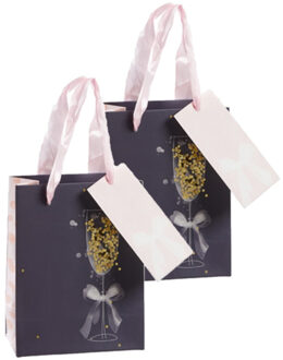 cepewa Pakket van 4x stuks papieren bruiloft giftbags/cadeau tasjes blauw 11 x 14 x 6 cm cm Multi