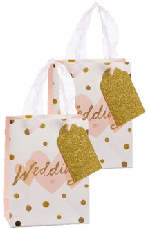 cepewa Pakket van 4x stuks papieren bruiloft giftbags/cadeau tasjes wit 11 x 14 x 6 cm cm