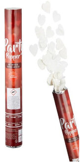 cepewa Party popper/confetti shooter - valentijn/bruiloft hartjes - papier - wit - 40 cm - Confetti