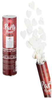 cepewa Party popper/confetti shooter valentijn/bruiloft hartjes wit 20 cm