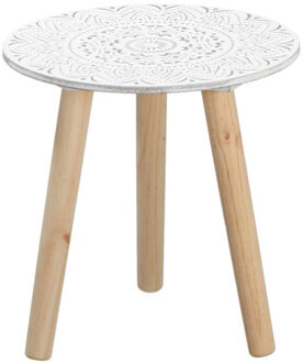 cepewa Plantenstandaard rond hout wit/naturel 30 x 30 cm - Planten onderzetter